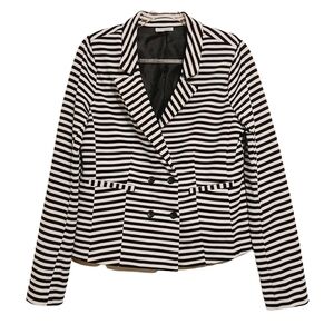 Halogen | Black & White Striped Cropped Blazer Jacket (Size Large)